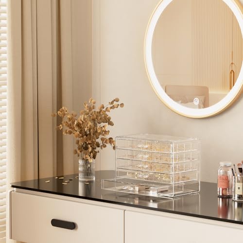 ProCase Acrylic Earrings Holder Organizer Box Large Clear Earring Jewelry Storage Transparent Stackable Drawers Jewelry Display for Earring Ring Bracelet Clear 5 Layers - Image 3