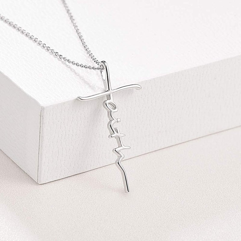 PRAYMOS Faith Cross Necklace for Women 925 Sterling Silver Silver Necklace for Women Christian Religious Confirmation Baptism Gifts - Image 3