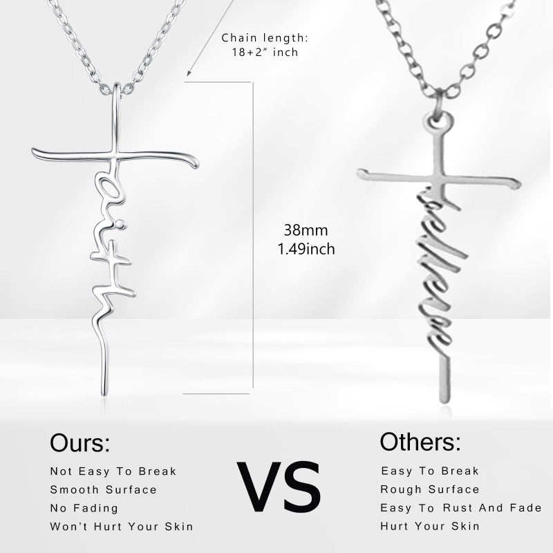 PRAYMOS Faith Cross Necklace for Women 925 Sterling Silver Silver Necklace for Women Christian Religious Confirmation Baptism Gifts - Image 4