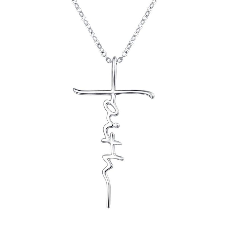 PRAYMOS Faith Cross Necklace for Women 925 Sterling Silver Silver Necklace for Women Christian Religious Confirmation Baptism Gifts - Image 1