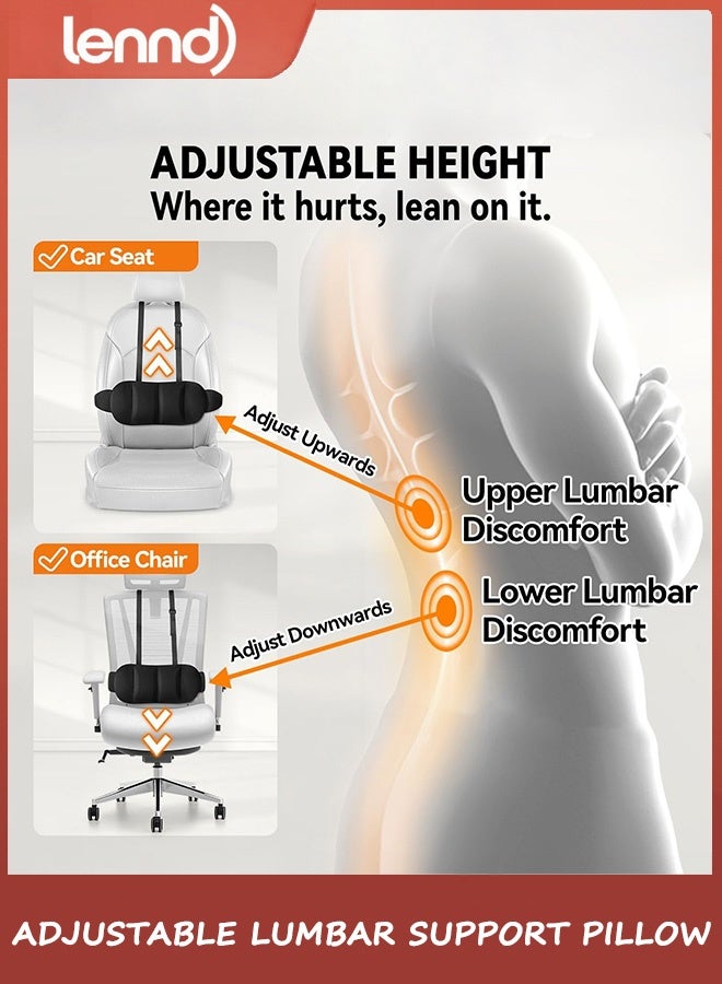 LENND Lumbar Support Pillow for Office Chair & Car,Back Support for Office Chair,Adjustable Straps Securely Fixed Seat (Black) - Image 2