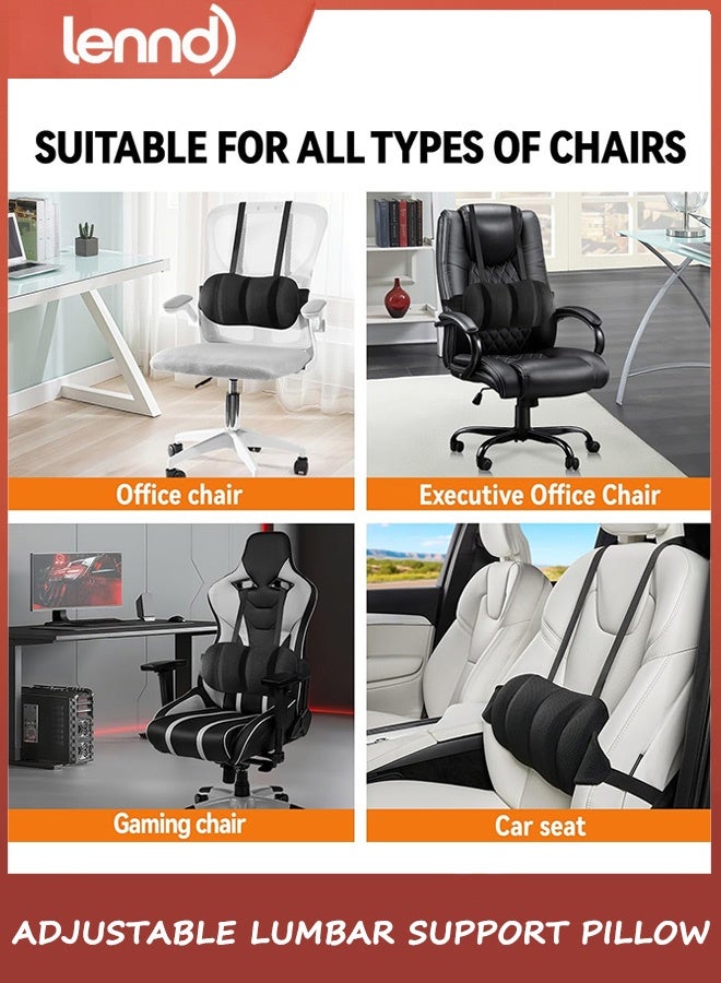 LENND Lumbar Support Pillow for Office Chair & Car,Back Support for Office Chair,Adjustable Straps Securely Fixed Seat (Black) - Image 5