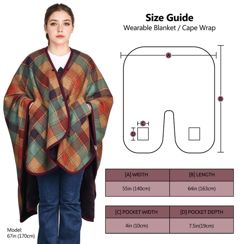 forestfish Wearable Blanket Poncho With Pockets And Buttons, Flannel Shawl Wrap Blanket For Women Soft And Warm - Image 2