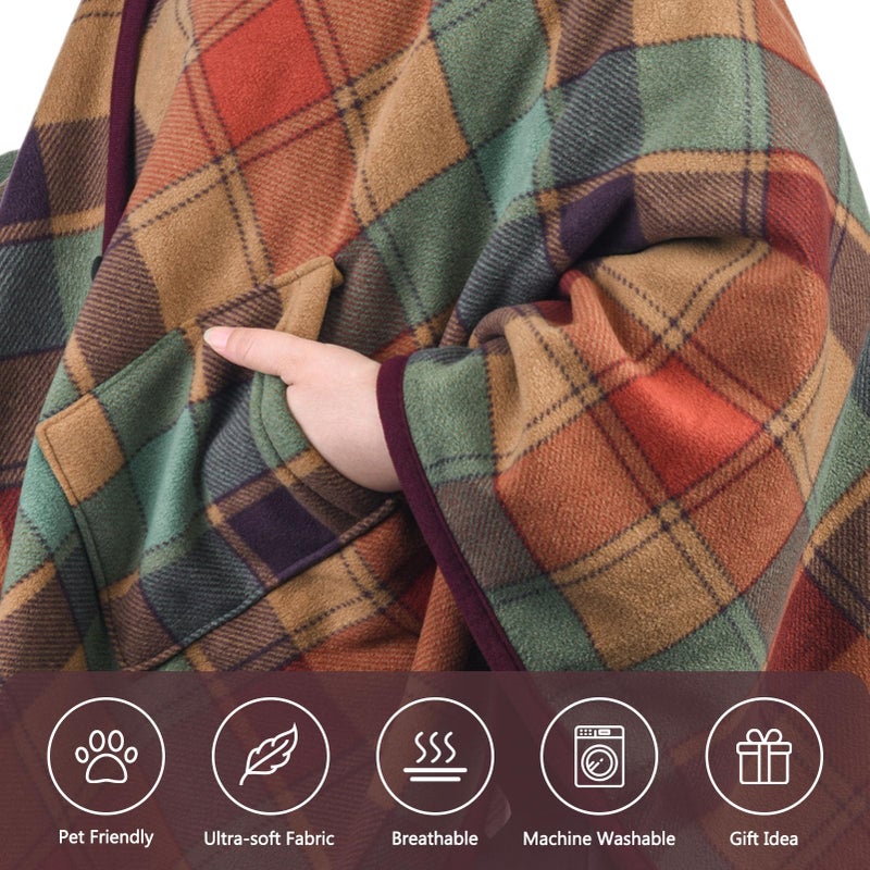 forestfish Wearable Blanket Poncho With Pockets And Buttons, Flannel Shawl Wrap Blanket For Women Soft And Warm - Image 3