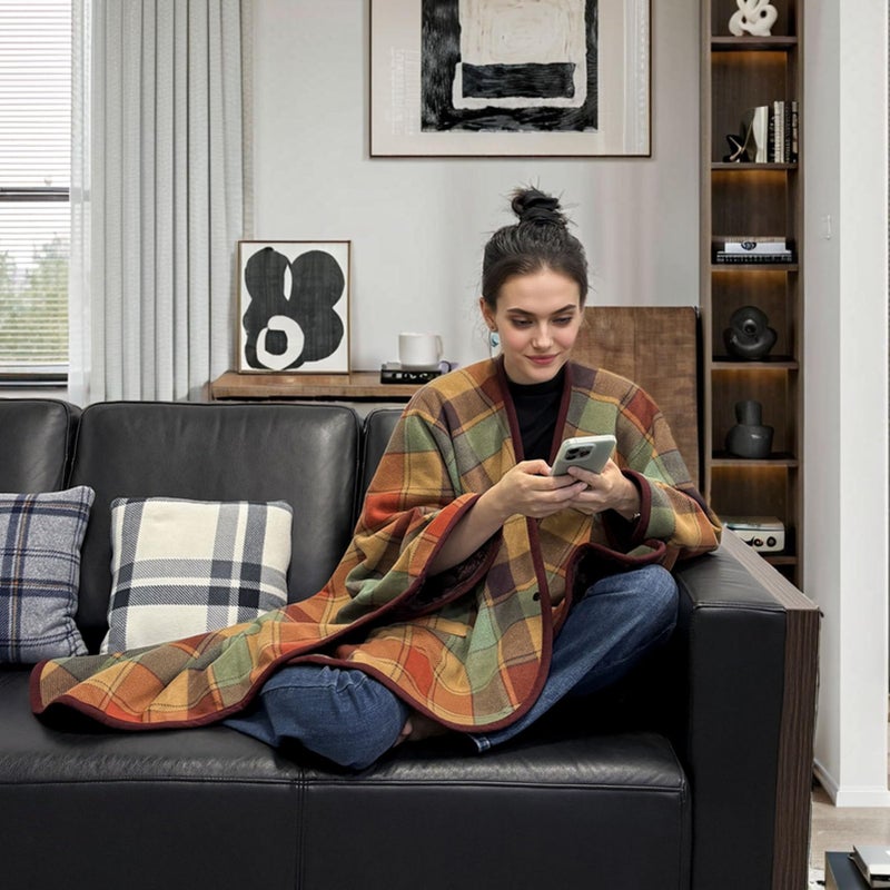 forestfish Wearable Blanket Poncho With Pockets And Buttons, Flannel Shawl Wrap Blanket For Women Soft And Warm - Image 5