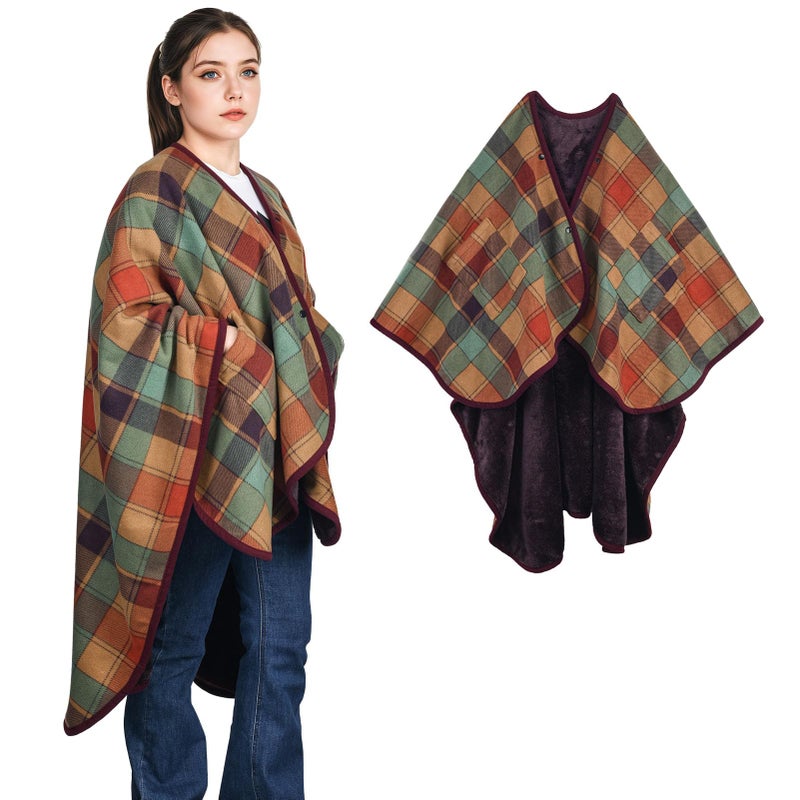 forestfish Wearable Blanket Poncho With Pockets And Buttons, Flannel Shawl Wrap Blanket For Women Soft And Warm - Image 1