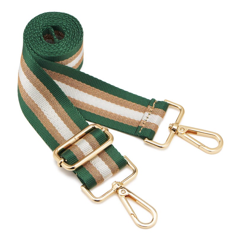 ZOOEASS Wide Shoulder Strap Adjustable Replacement Belt Guitar Style Crossbody Bag Handbag Strap Multicolor Canvas Straps(Wide:1.4In) (Gold Green) - Image 1