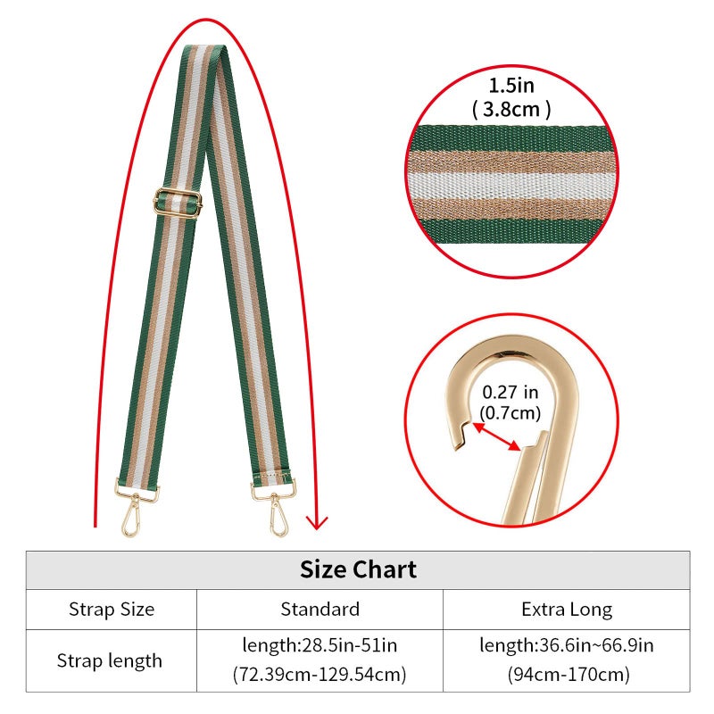 ZOOEASS Wide Shoulder Strap Adjustable Replacement Belt Guitar Style Crossbody Bag Handbag Strap Multicolor Canvas Straps(Wide:1.4In) (Gold Green) - Image 4