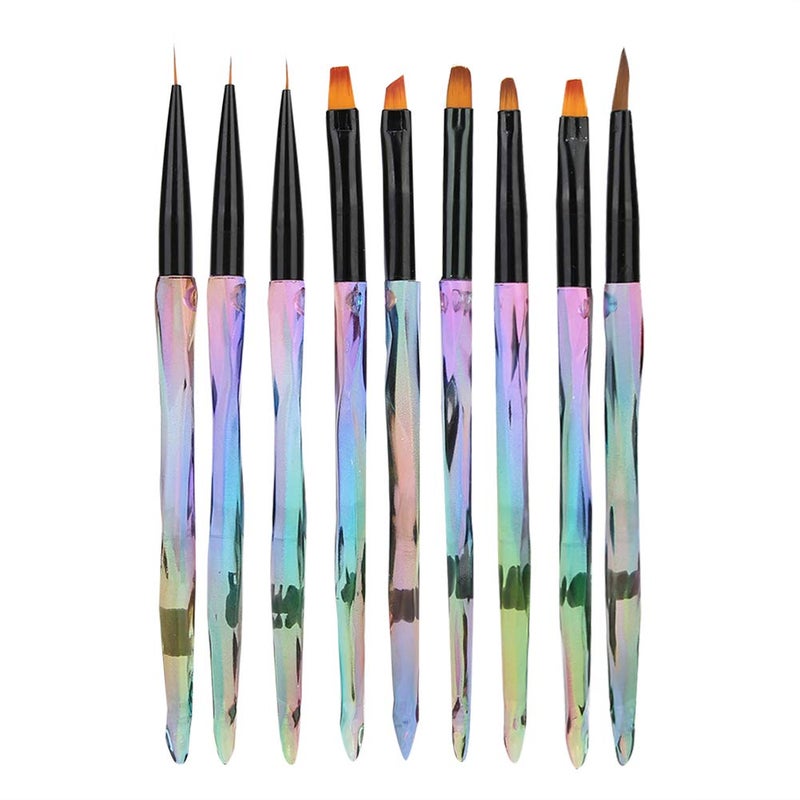 9pcs Gradient Handle Nail Art Brush Set, Portable Nail Painting Pen for DIY Flower Pattern, Soft Nail Drawing Pen with Ergonomic Grip for Home and Salon Use - Image 1