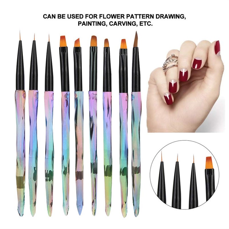 9pcs Gradient Handle Nail Art Brush Set, Portable Nail Painting Pen for DIY Flower Pattern, Soft Nail Drawing Pen with Ergonomic Grip for Home and Salon Use - Image 3