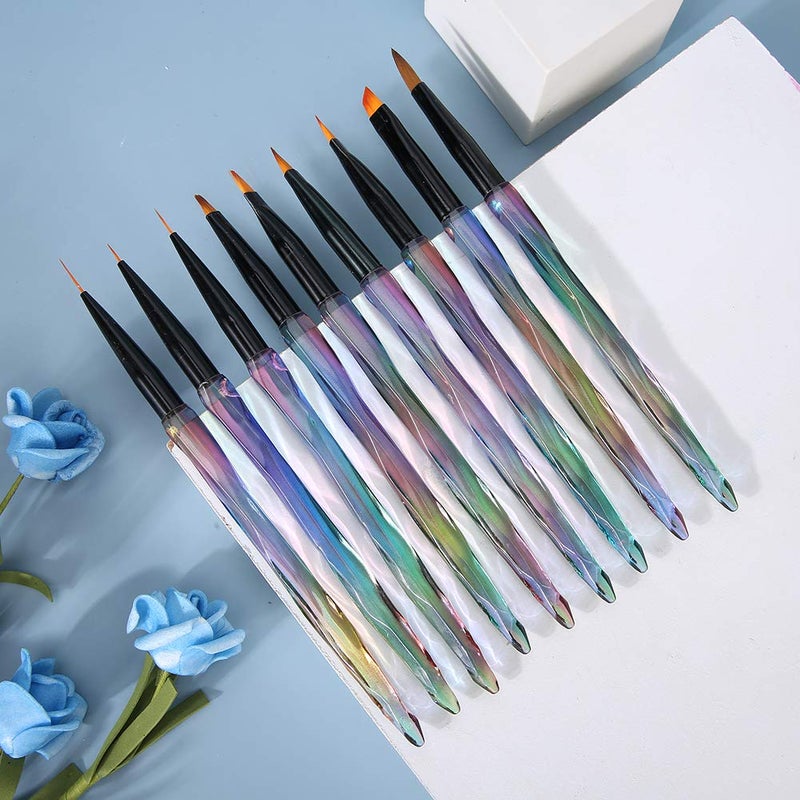 9pcs Gradient Handle Nail Art Brush Set, Portable Nail Painting Pen for DIY Flower Pattern, Soft Nail Drawing Pen with Ergonomic Grip for Home and Salon Use - Image 4