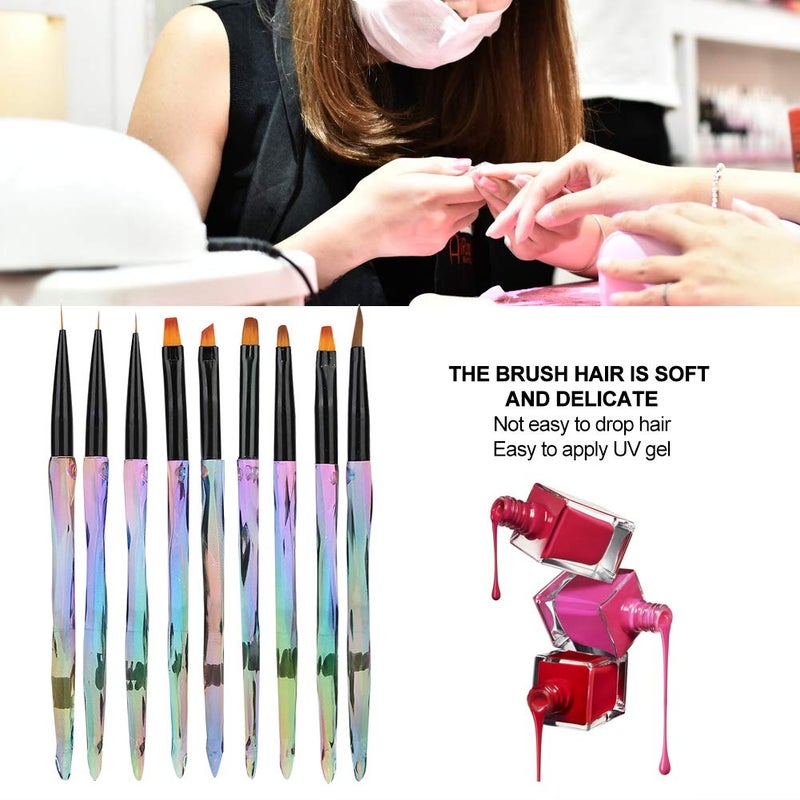 9pcs Gradient Handle Nail Art Brush Set, Portable Nail Painting Pen for DIY Flower Pattern, Soft Nail Drawing Pen with Ergonomic Grip for Home and Salon Use - Image 5