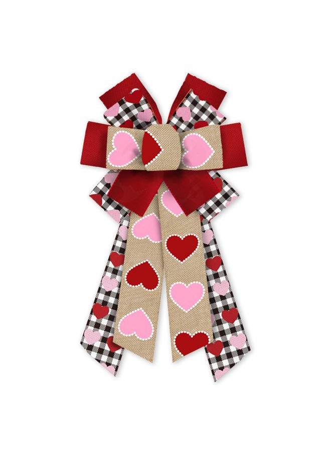Heureppy Large Valentine's Day Wreath Bows Valentines Pink Red Love Hearts Plaids Burlap Fabric Bows for Wreath Valentines Decor Ribbon Bows for Valentine's Day Party Wedding Indoor Outdoor Decoration Supplies - Image 1