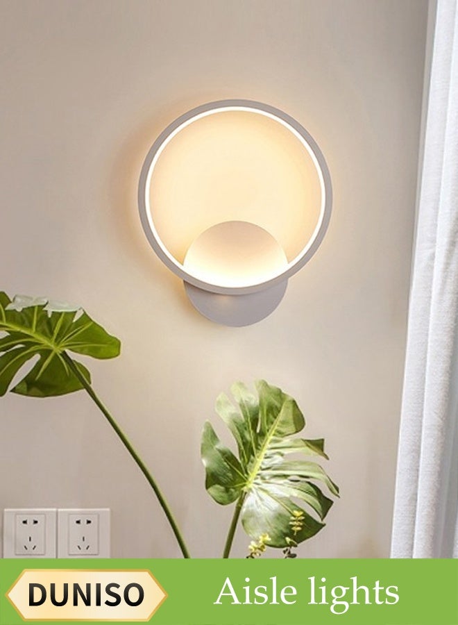 DUNISO Warm Led Wall Lamp, Tv Background Wall Nordic Creative Lamp, Living Room Corridor Bedroom Bedside Lamp, Hanging Lamp Round Decoration, Suitable For Bedroom, Corridor, Living Room, Balcony, Etc. (White) - Image 1