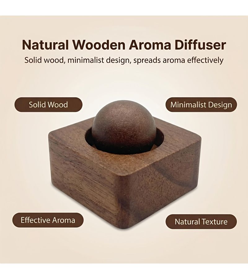 Natural Wood Car Home Fragrance Diffuser Set Walnut Aroma Wooden Ball And Square Base No Fire Solid Wood - Image 2