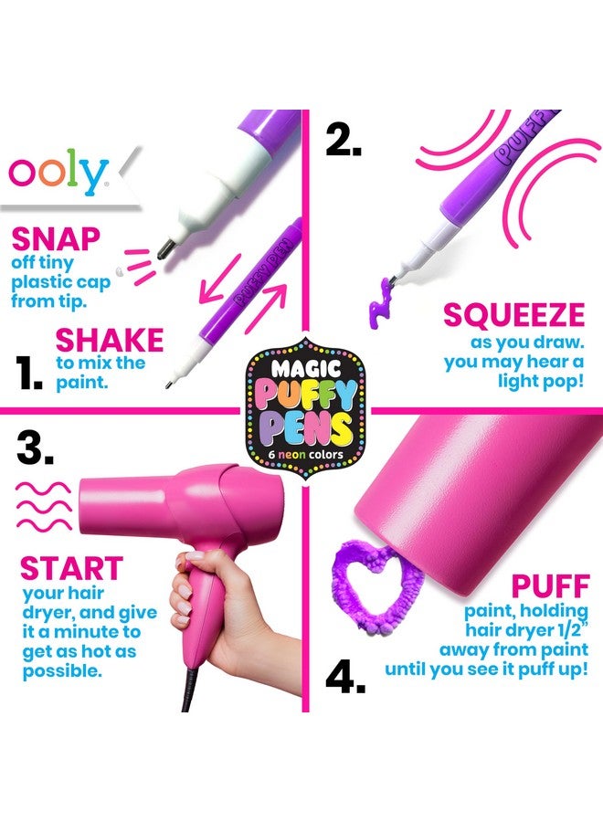 Ooly Magic Puffy Pens, Puffy Popcorn Drawing Pens Set Of 6 Neon Colors With 3D Ink, Add Heat & Watch Art Grow! Creative Markers For Kids & Toddlers, Fun Art Supplies For Drawing & Coloring  - Image 2