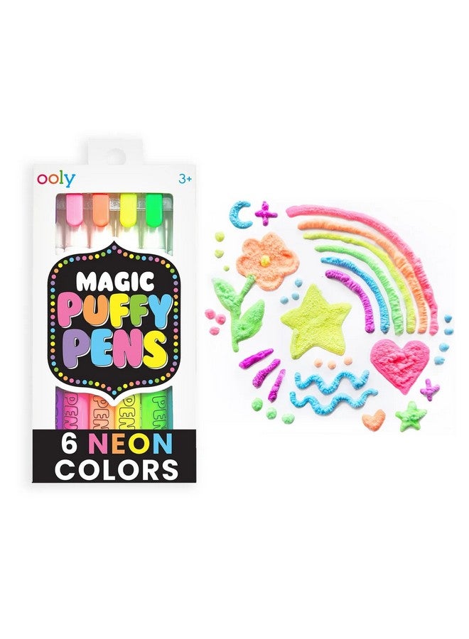 Ooly Magic Puffy Pens, Puffy Popcorn Drawing Pens Set Of 6 Neon Colors With 3D Ink, Add Heat & Watch Art Grow! Creative Markers For Kids & Toddlers, Fun Art Supplies For Drawing & Coloring  - Image 1