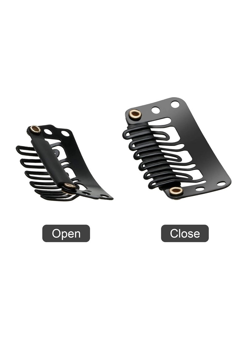 WILLBOND 100 Pieces Wig Clips U Shape 32 mm 6 Teeth Hair Extension Clips Metal Snap Clips with Soft Rubber for Hair Extensions DIY (Black)  - Image 2