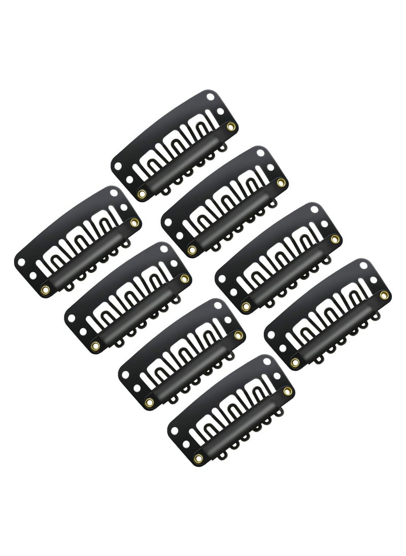WILLBOND 100 Pieces Wig Clips U Shape 32 mm 6 Teeth Hair Extension Clips Metal Snap Clips with Soft Rubber for Hair Extensions DIY (Black)  - Image 1