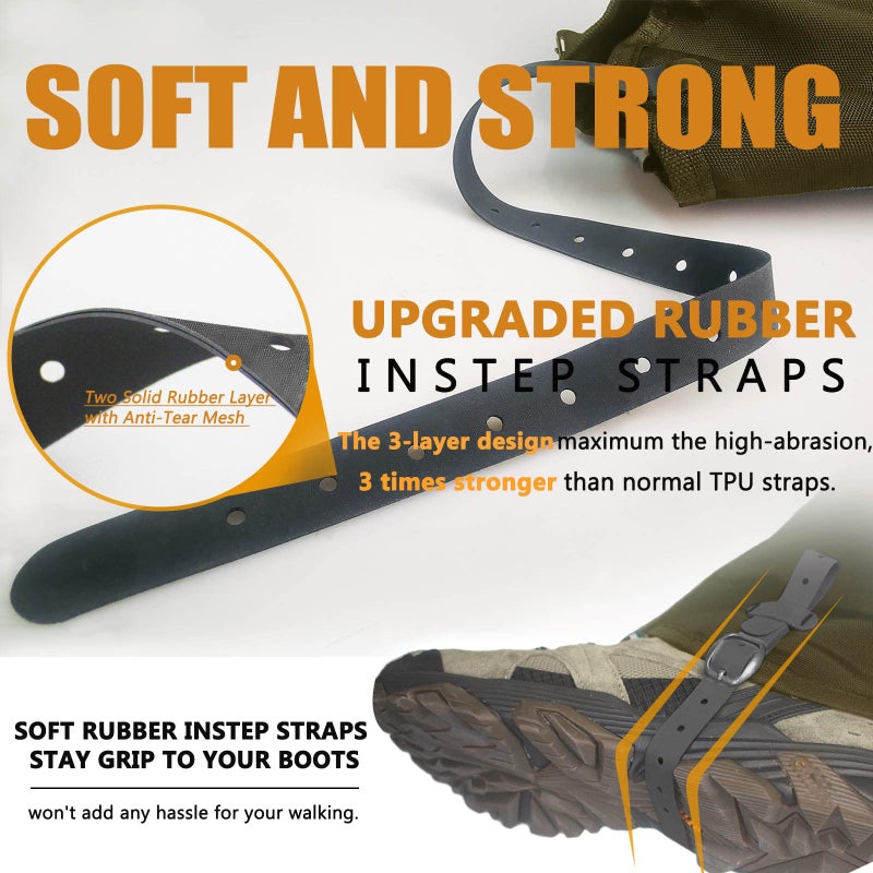 Frelaxy Frelaxy Leg Gaiters 100% Waterproof Hiking Gaiters, Hunting Gaiters with Upgraded Rubber Foot Strap, Adjustable Snow Boot Gaiters for Skiing Motorcycle Snowshoeing (Olive Green, XL) - Image 3