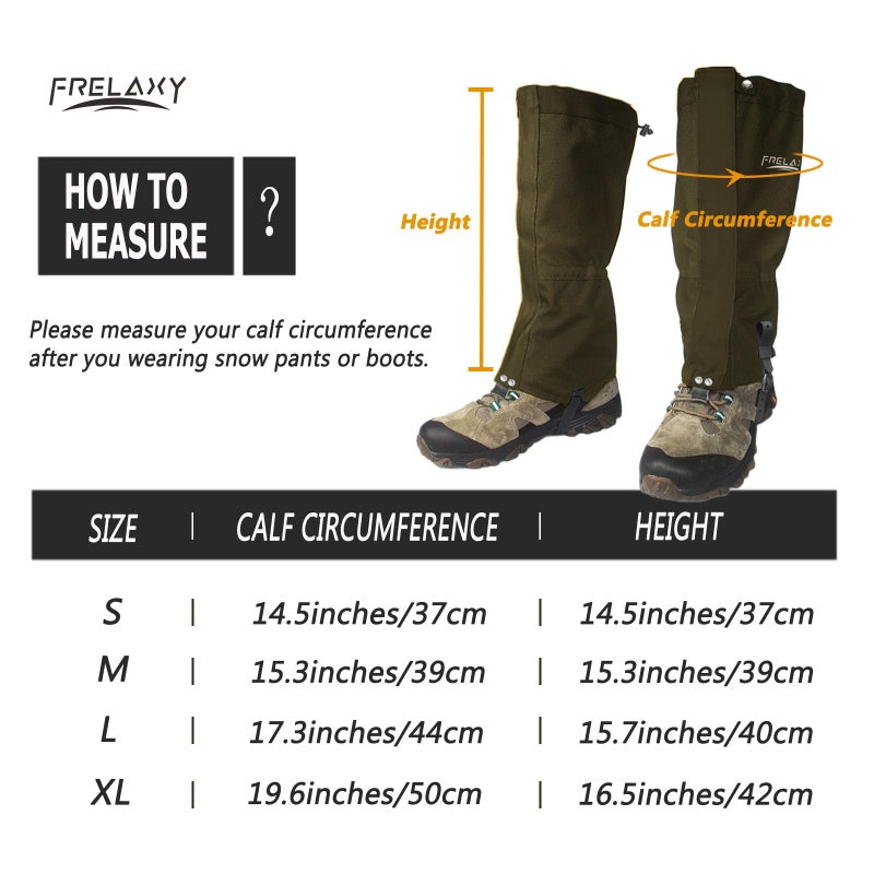 Frelaxy Frelaxy Leg Gaiters 100% Waterproof Hiking Gaiters, Hunting Gaiters with Upgraded Rubber Foot Strap, Adjustable Snow Boot Gaiters for Skiing Motorcycle Snowshoeing (Olive Green, XL) - Image 5