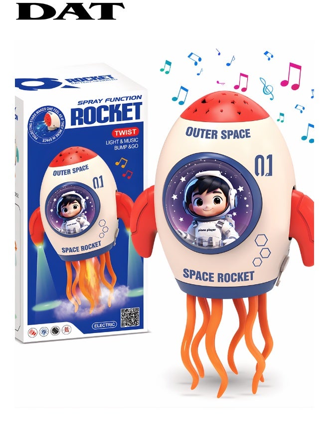 DAT Space Rocket Electric Dancing Toy with Lights, Music, Spray & Star Projection, 360° Spin, Bump & Go – Gift Toy for Kids 3+ (Red/Turquoise) - Image 1