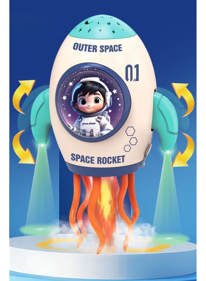 DAT Space Rocket Electric Dancing Toy with Lights, Music, Spray & Star Projection, 360° Spin, Bump & Go – Gift Toy for Kids 3+ (Red/Turquoise) - Image 3