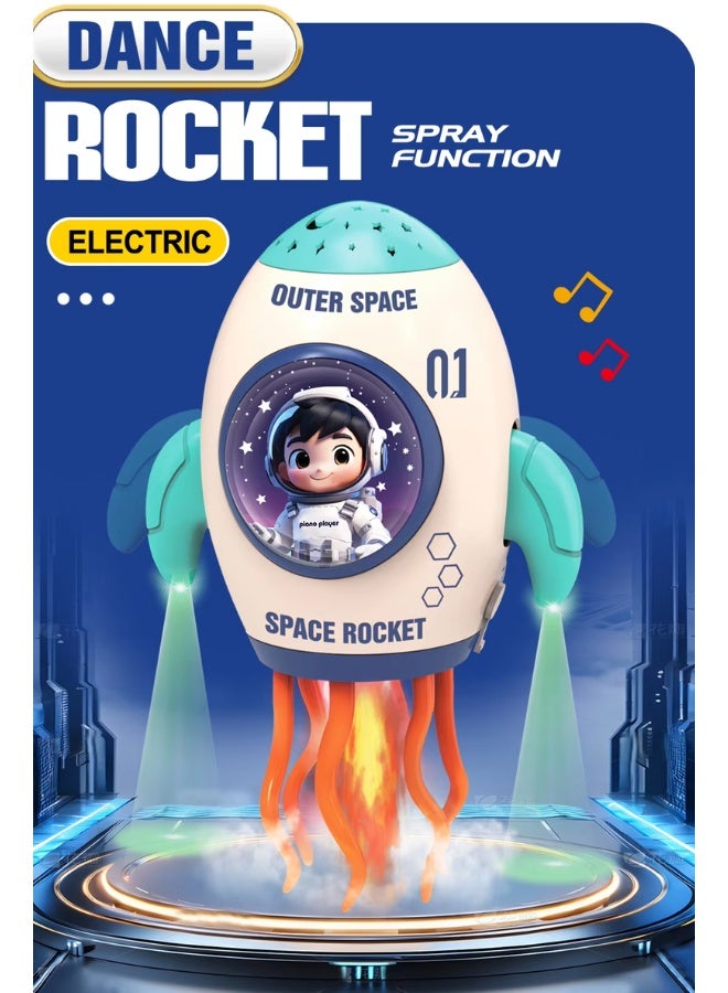 DAT Space Rocket Electric Dancing Toy with Lights, Music, Spray & Star Projection, 360° Spin, Bump & Go – Gift Toy for Kids 3+ (Red/Turquoise) - Image 2