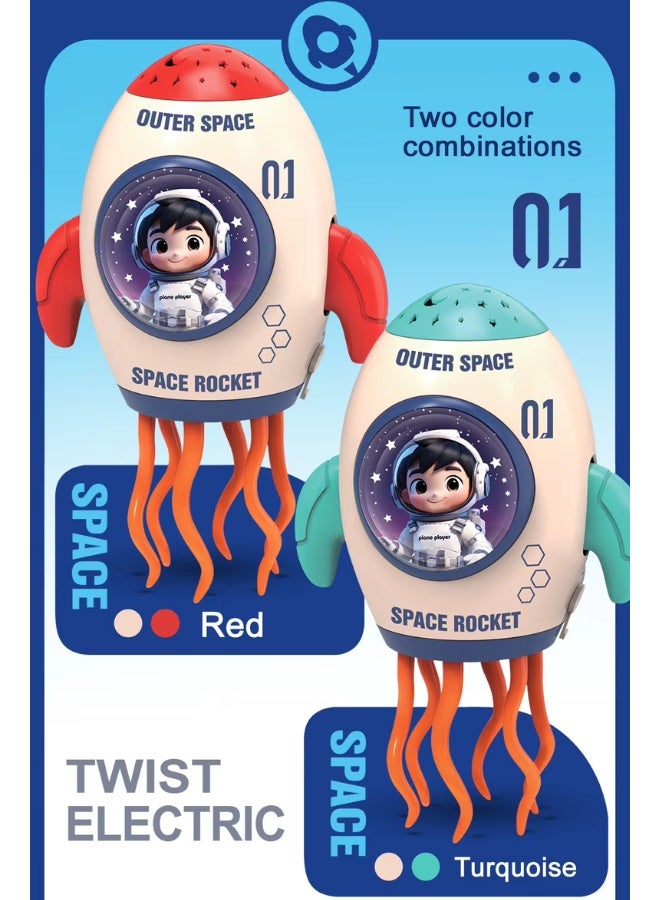 DAT Space Rocket Electric Dancing Toy with Lights, Music, Spray & Star Projection, 360° Spin, Bump & Go – Gift Toy for Kids 3+ (Red/Turquoise) - Image 4