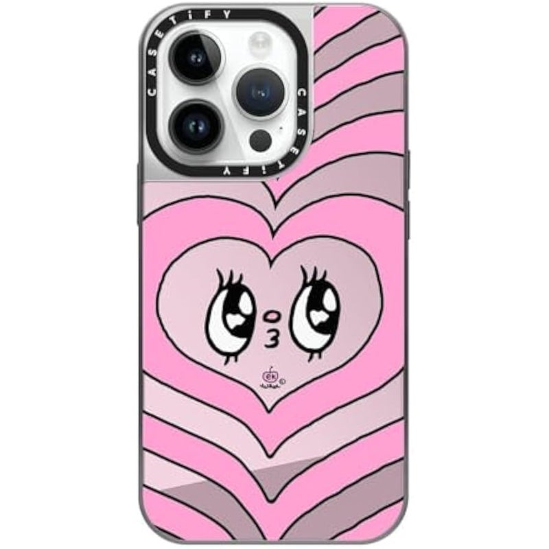 Casetify Mirror Case for iPhone 14 Pro Compatible with Magsafe - Kissie Face - Silver on Silver - Image 1