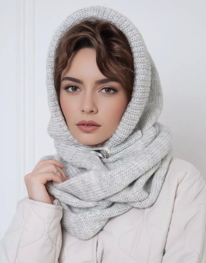 Upbull مجموعة أغطية الرأس والأوشحة من Upbull Fuzzy Balaclava للنساء، تجمع بين غطاء الرأس والوشاح في منتج واحد، مناسبة لفصل الشتاء. - Image 3