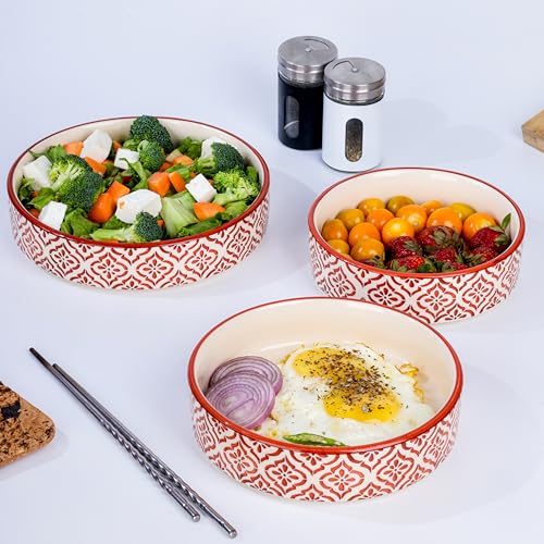SEPARATE WAY Ceramic Bowls – Set of 3 Flat & Deep Serving Bowls (800ml, 600ml, 500ml) | Moroccan Red Multicolor Finish | Ideal for Pasta, Salad, Snacks & More | Multipurpose Serving Bowl Ceramic Set - Image 2