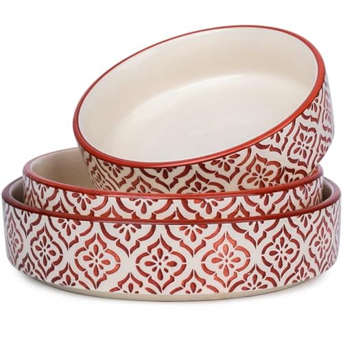 SEPARATE WAY Ceramic Bowls – Set of 3 Flat & Deep Serving Bowls (800ml, 600ml, 500ml) | Moroccan Red Multicolor Finish | Ideal for Pasta, Salad, Snacks & More | Multipurpose Serving Bowl Ceramic Set - Image 1