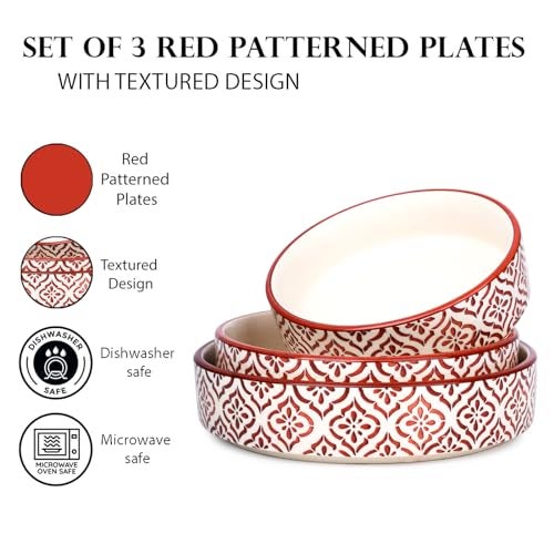 SEPARATE WAY Ceramic Bowls – Set of 3 Flat & Deep Serving Bowls (800ml, 600ml, 500ml) | Moroccan Red Multicolor Finish | Ideal for Pasta, Salad, Snacks & More | Multipurpose Serving Bowl Ceramic Set - Image 3