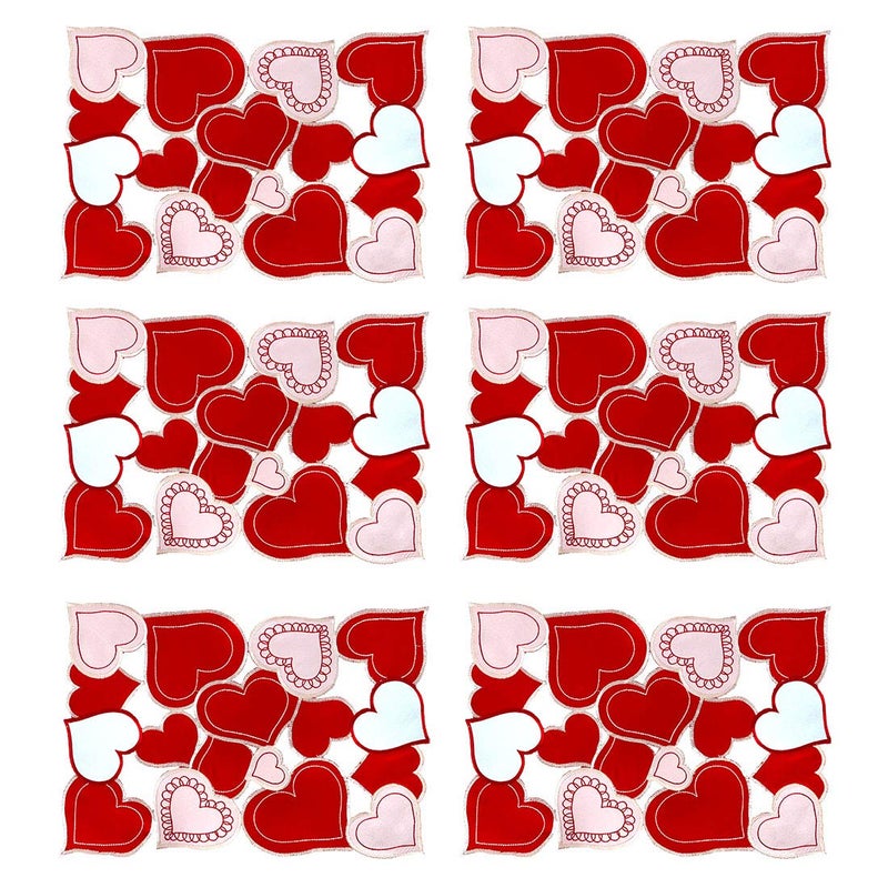 Simhomsen Set of 6 Embroidered Love Heart Table Placemats for14th February, Wedding Anniversary, Marriage Proposals or Engagements (13 Ã— 19 inches placemats) - Image 3