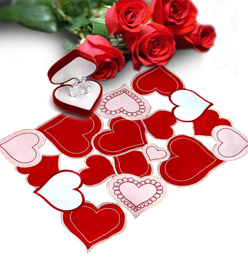 Simhomsen Set of 6 Embroidered Love Heart Table Placemats for14th February, Wedding Anniversary, Marriage Proposals or Engagements (13 Ã— 19 inches placemats) - Image 2