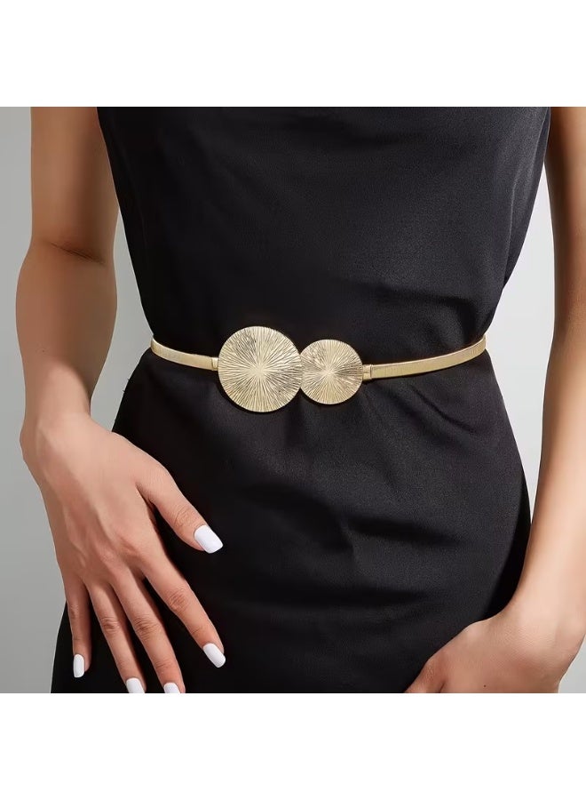 Goolsky Western Exaggerated Round Belt with Elastic Golden Decoration Skirt Paired with Dress Waist belt for Ladies - Image 1