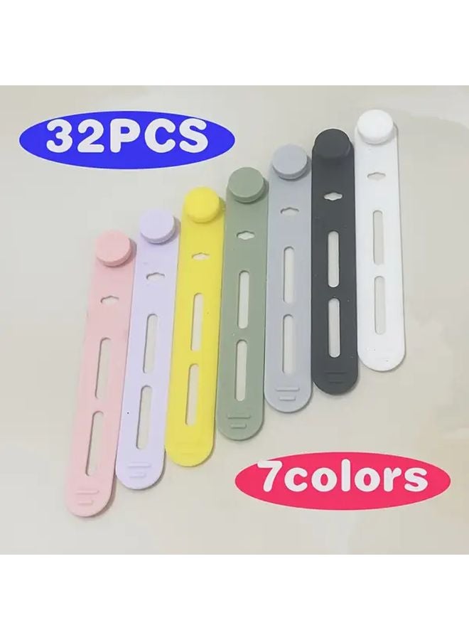 32 Reusable Soft Cable Ties 7 Mixed Colors Organizer for Data Cables Headphone Cords - Image 1