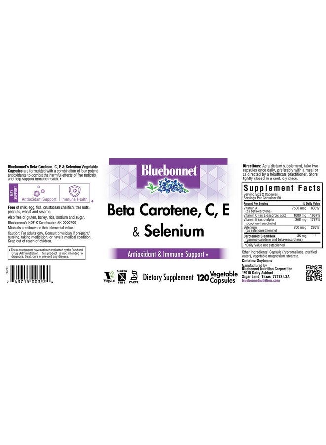 بلو بونيه كبسولات نباتية من BlueBonnet Beta Carotene C وE بالإضافة إلى السيلينيوم، 120 كبسولة، باللون الأبيض - Image 2