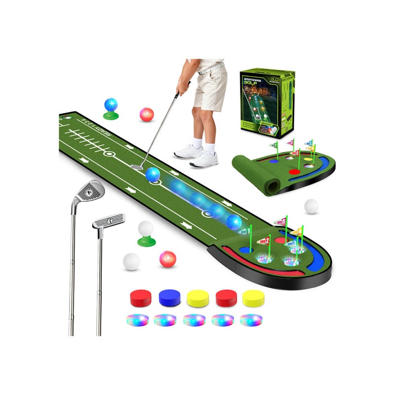 VATOS Upgraded Golf Putting Mat Indoor for kids Golf Game Set with LED Balls Glow Cups Irons Putters Portable Putting Green Outdoor for Home Backyard Office Party Golfing Gifts for Kids Adults - Image 3