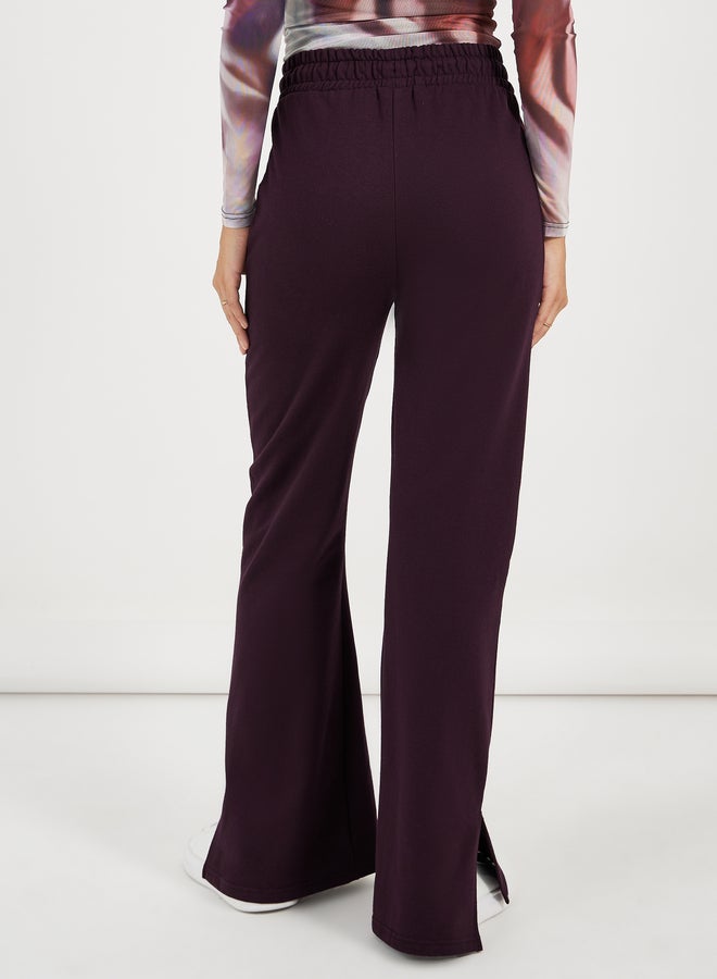Styli Solid Drawstring Waist Flared Joggers with Side Slit  - Image 4