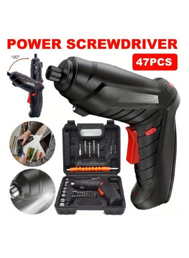 Cordless Electric Drill - Rechargeable Cordless Electric Screwdriver with 47-Piece Accessories - Rotary Tools with Multi-Purpose Electric Drill Driver for Home Use, LED Light, and Carrying Case - Ideal for DIY, Home Repair, and Woodworking Projects - Image 1