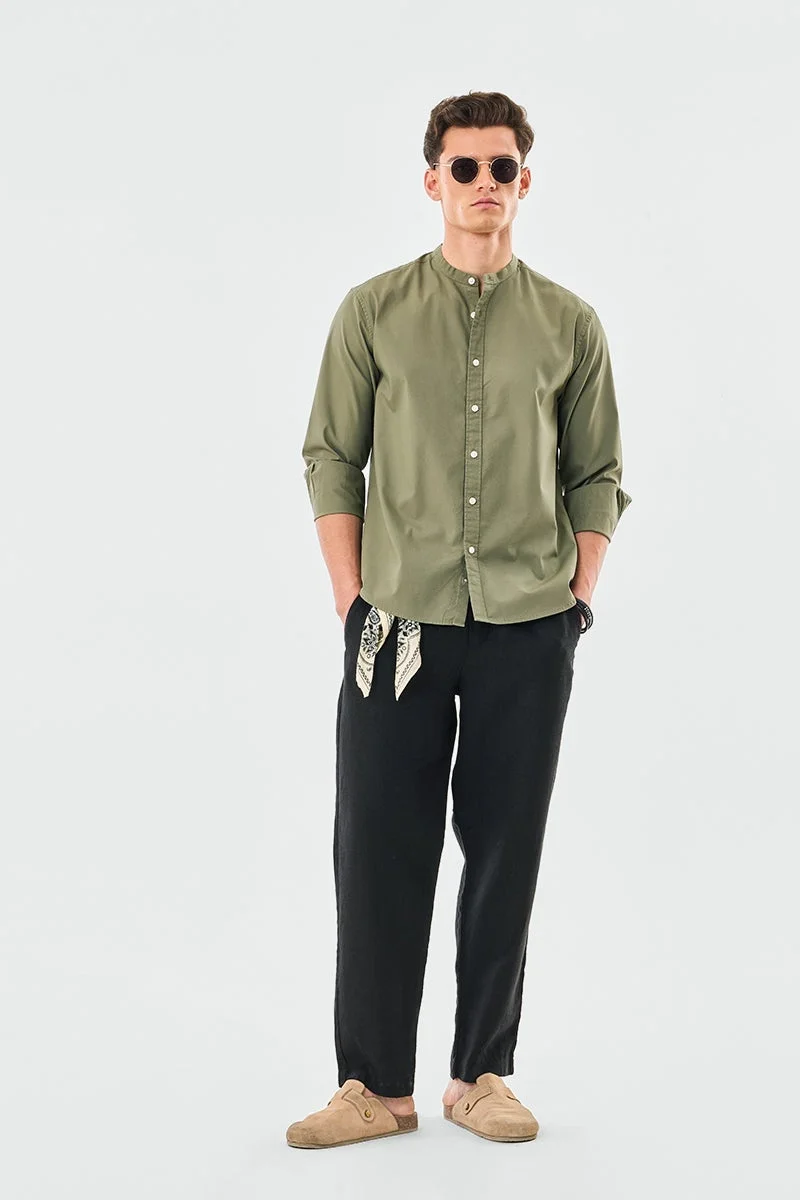 سنيتش قميص أكسفورد بياقة صينية وقصة عادية