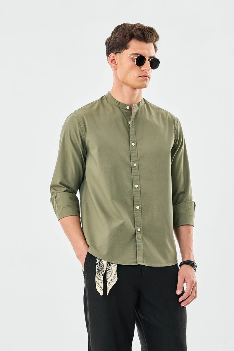 سنيتش قميص أكسفورد بياقة صينية وقصة عادية