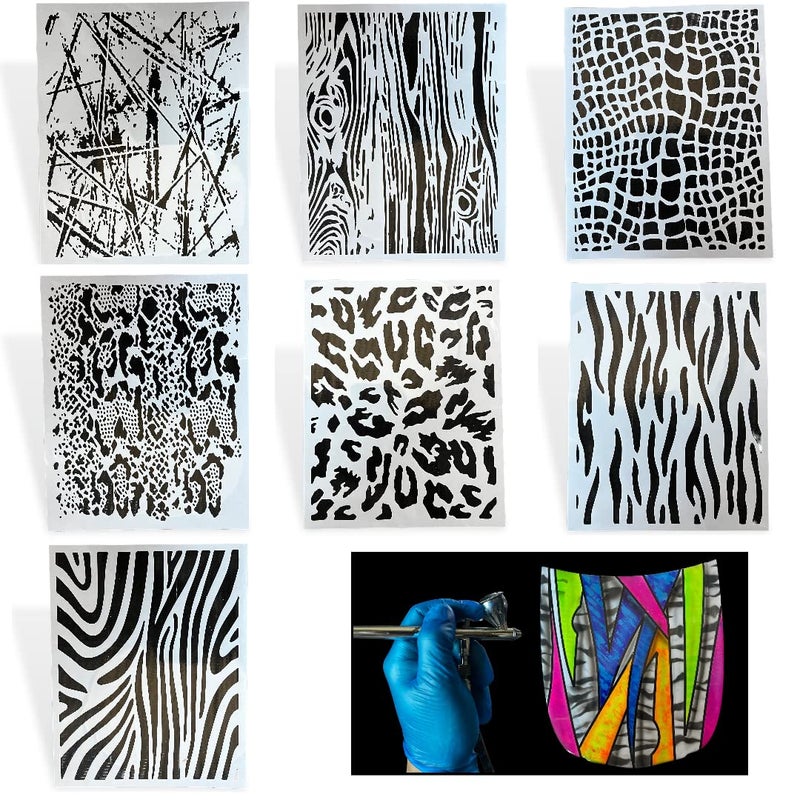 LiME LiNE Airbrush Stencil Set Wood Grain Grunge Animal Print Custom Paint Template
