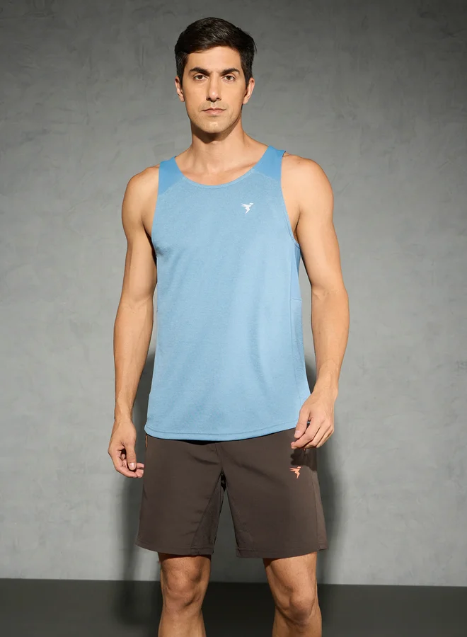 تكنوسبورت Technosport Men Melange Slim Fit Scoop Neck Tank