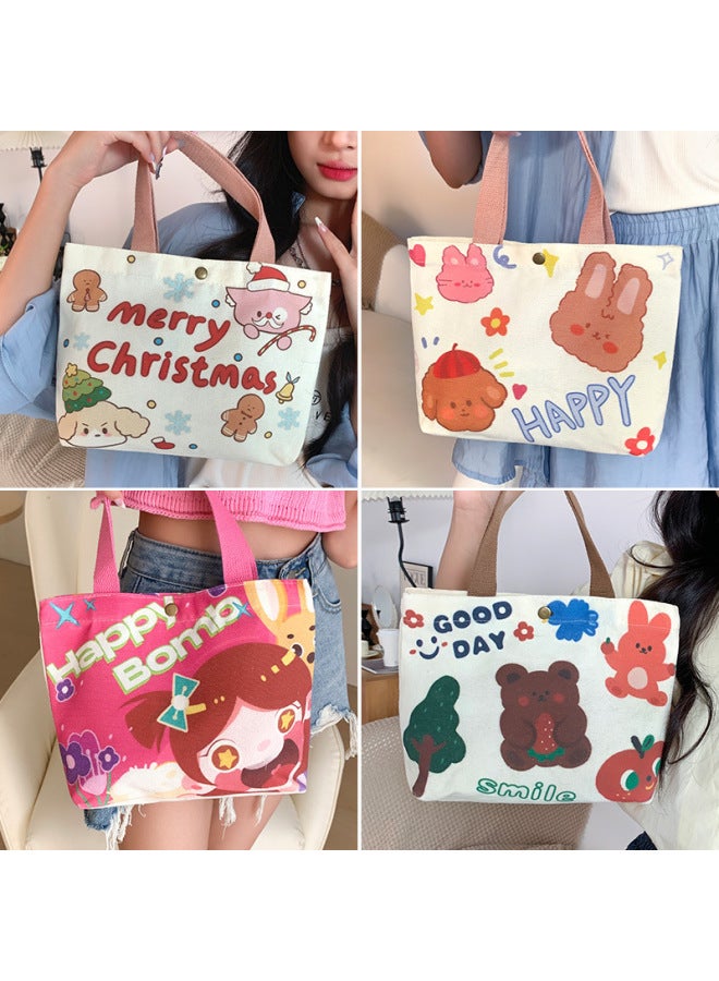 Canvas Bag Women's 2024 Hand Bag College Students Work Lunch Box Bag Mini Handbag A Generation Of Hair-Color:Blink Bear  - Image 3