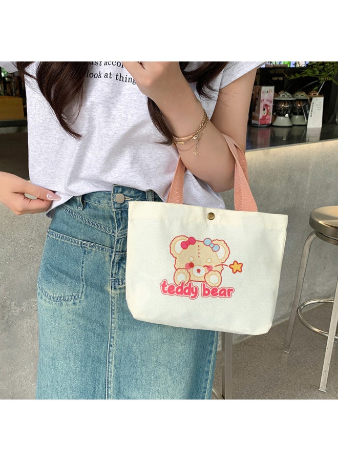 Canvas Bag Women's 2024 Hand Bag College Students Work Lunch Box Bag Mini Handbag A Generation Of Hair-Color:Blink Bear  - Image 1