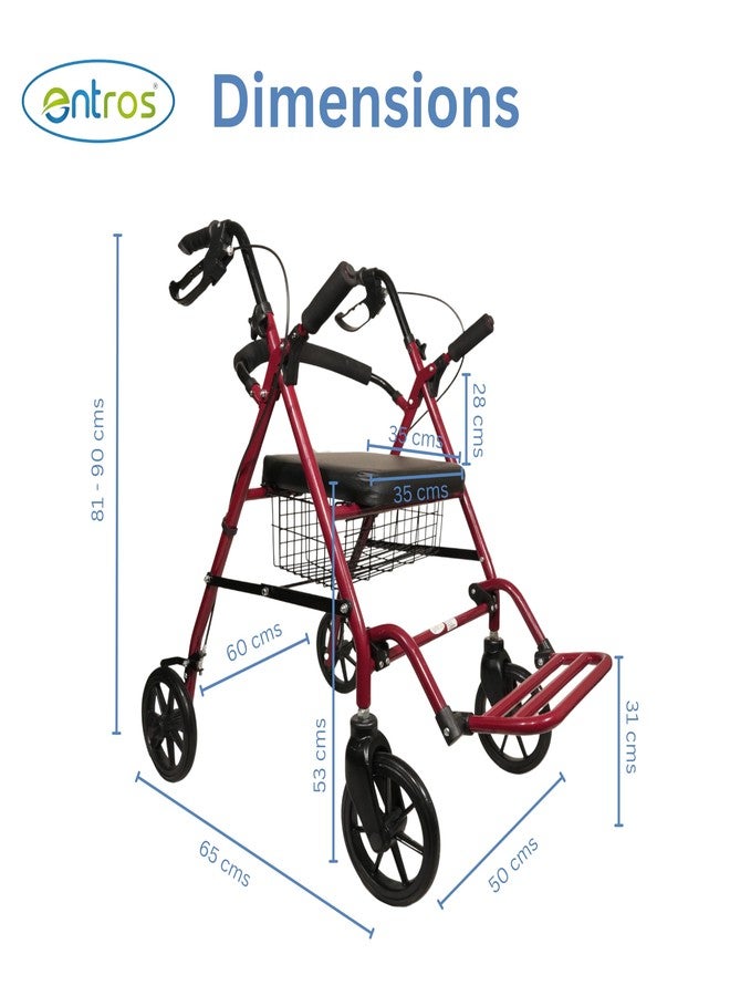Entros Premium Aluminum Lightweight Foldable Height Adjustable Rollator Walker With Seat and Wheel | CE & ISO Certified | Ideal for Senior Citizen, Old People & Handicap | SC5001. - Image 3