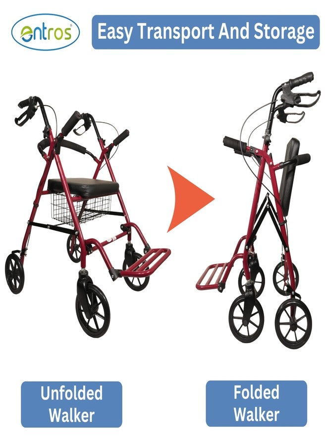 Entros Premium Aluminum Lightweight Foldable Height Adjustable Rollator Walker With Seat and Wheel | CE & ISO Certified | Ideal for Senior Citizen, Old People & Handicap | SC5001. - Image 5